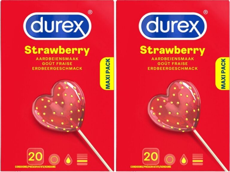 (1+1 GRATIS) Durex Strawberry Condooms  – Maxi Pack (20 stuks) | Zoete Sensatie & Betrouwbare Bescherming
